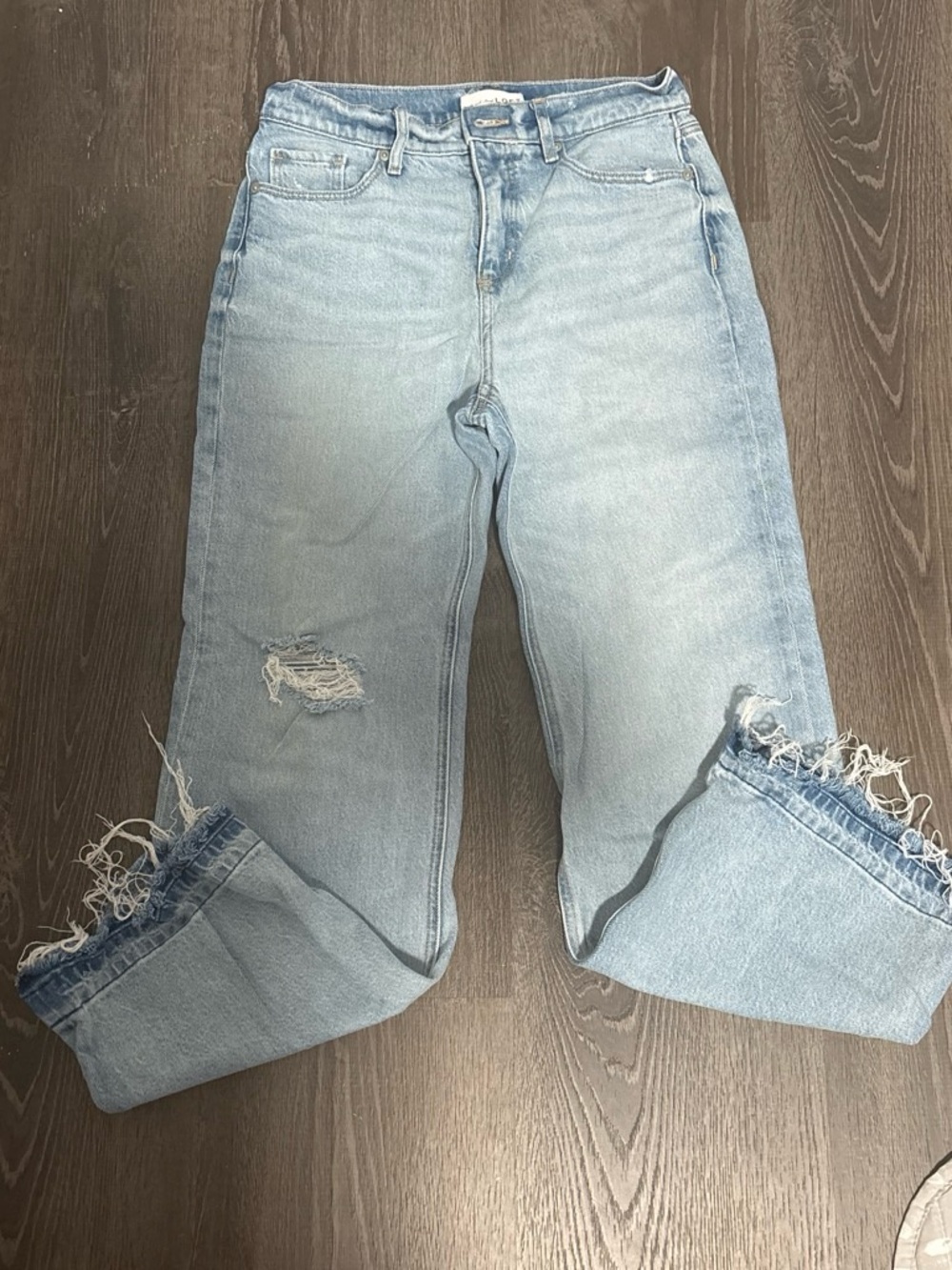 LOFT Light Blue Distressed Wide-Leg Jeans